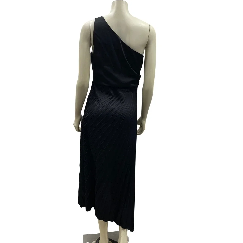 Sam Edelman $138Black One Shoulder Pleated Midi Dress Cocktail‎ Formal 6 NWT
